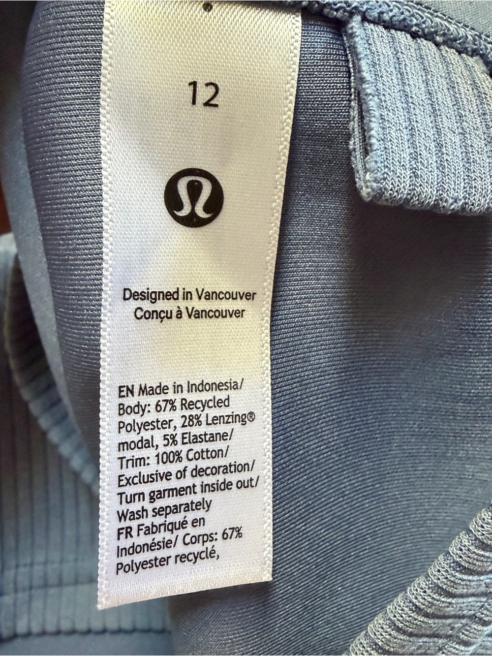 Lululemon Ribbed Softstream Light Blue Cropped Tank Top size 12 - Picture 6 of 6